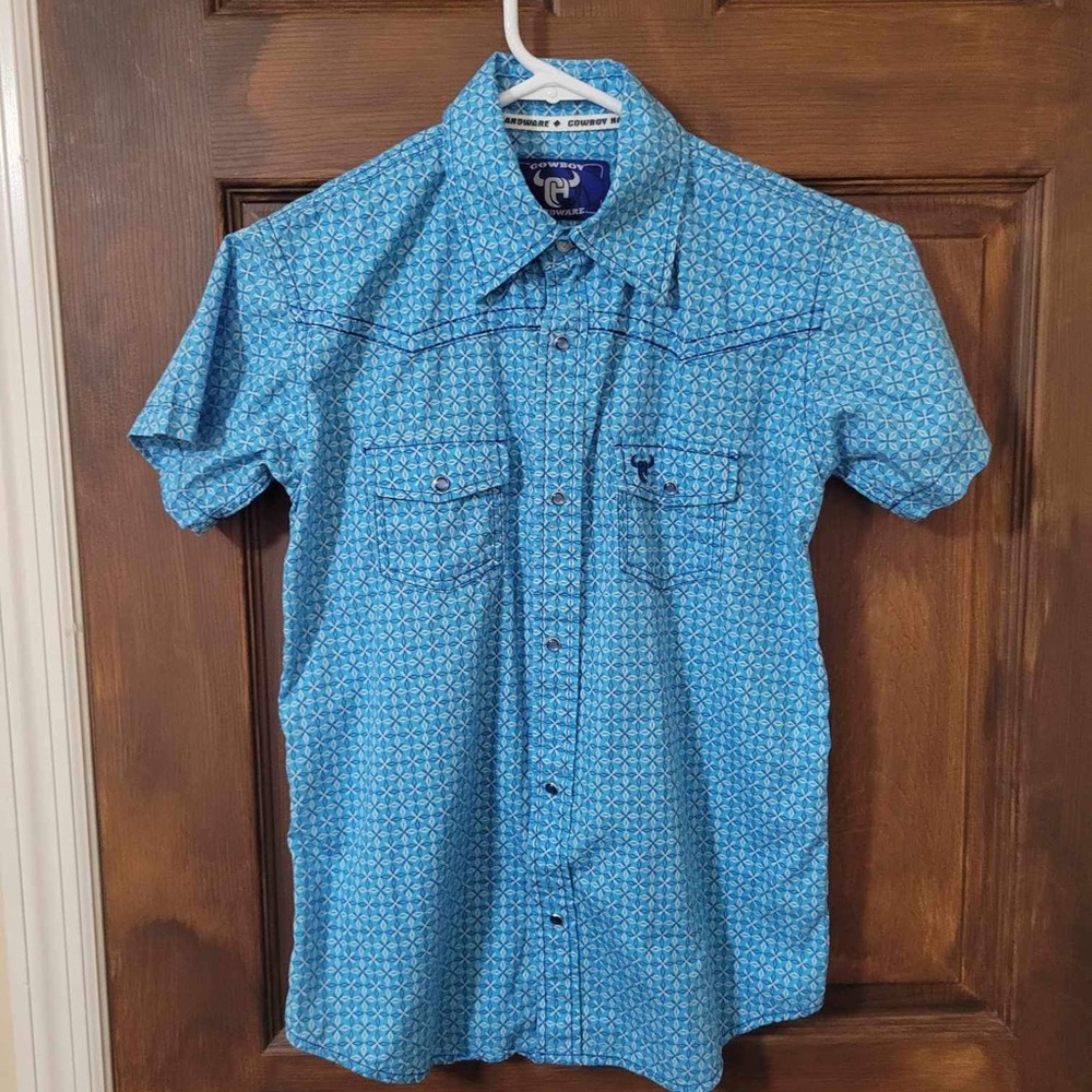 Cowboy Hardware short sleeve pearl snaps button up Youth L 10/12